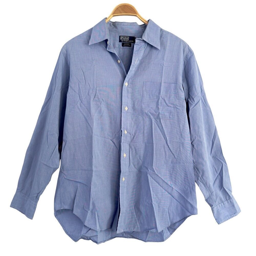 Polo Ralph Lauren Shirt Mens 16.5 34/35 Button Down Andrew Blue White Check out